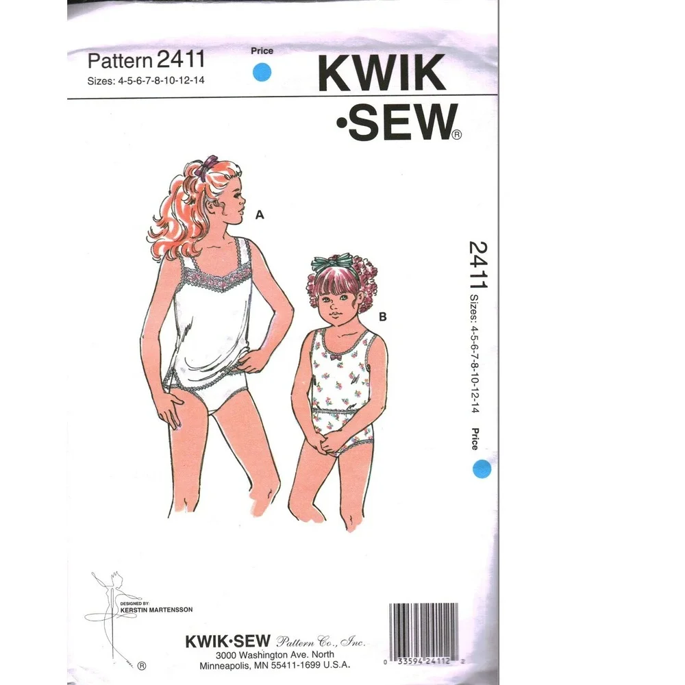 Kwik Sew 2411 Girls Camisole and Panties Sewing Pattern Sizes 4-14 Vintage 1994